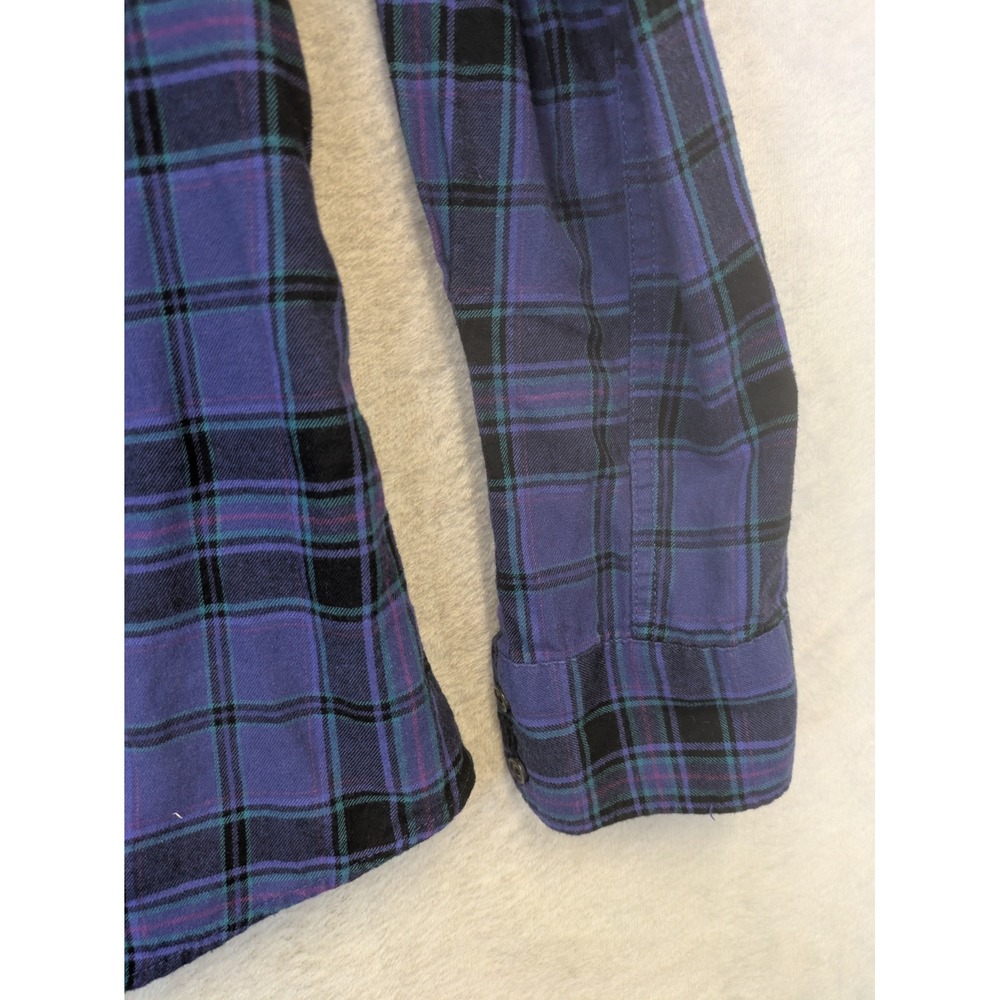 Eddie Bauer Flannel Button Front Women's Medium Purple Black Plaid Long Sleeve - Picture 6 of 8